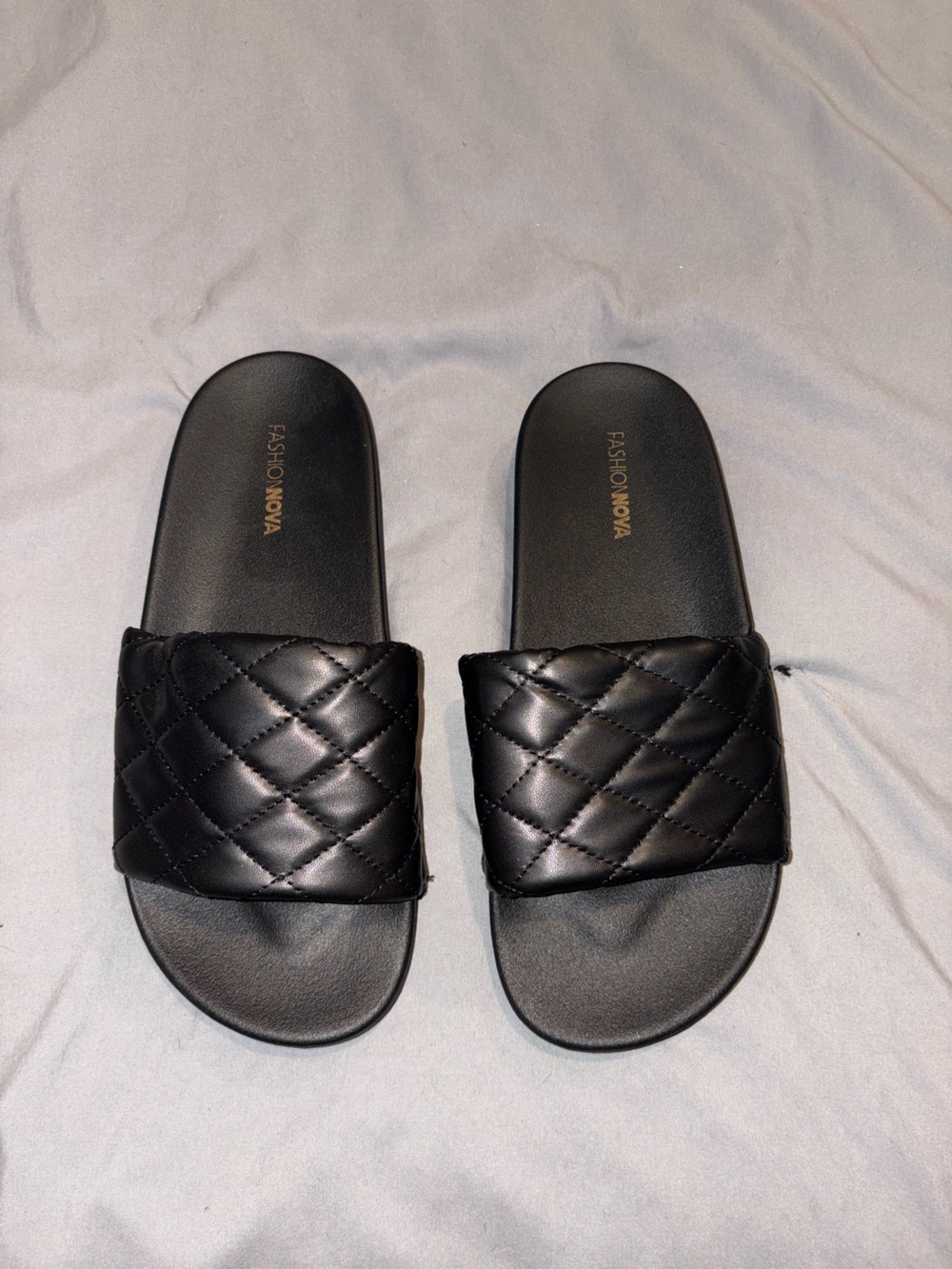 Fashion Nova Black Quilted Slide Sandals